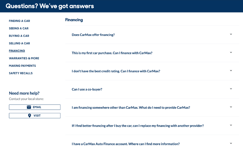 faq page example from carmax