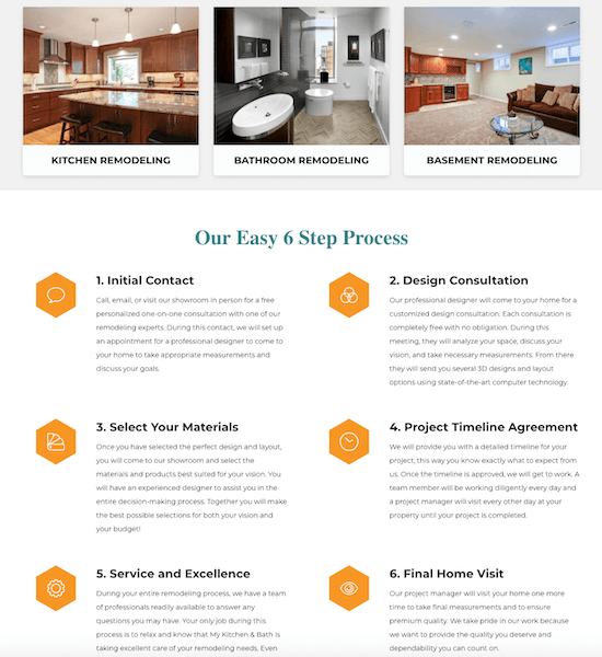 small business website examples - balance visuals like my kitchen and bath