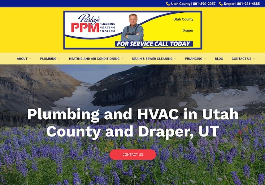 small business website example - home services plumbing business website homepage