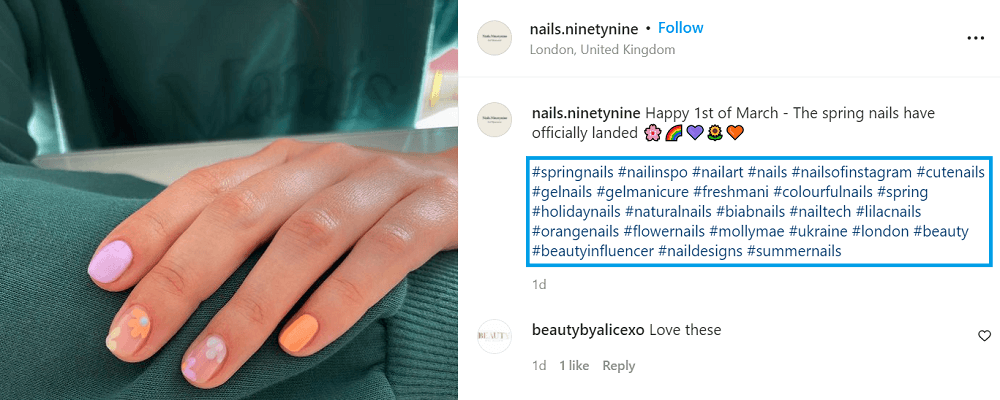 spring marketing ideas - small business instagram post with spring hashtags