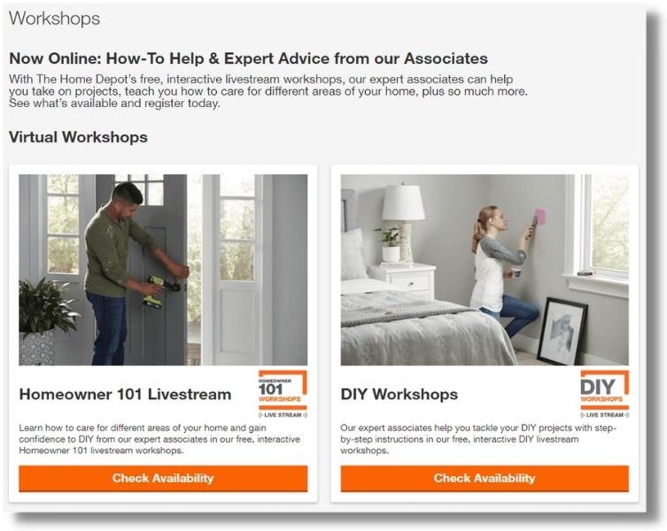 attraction marketing example from home depot - workshops to educate customers