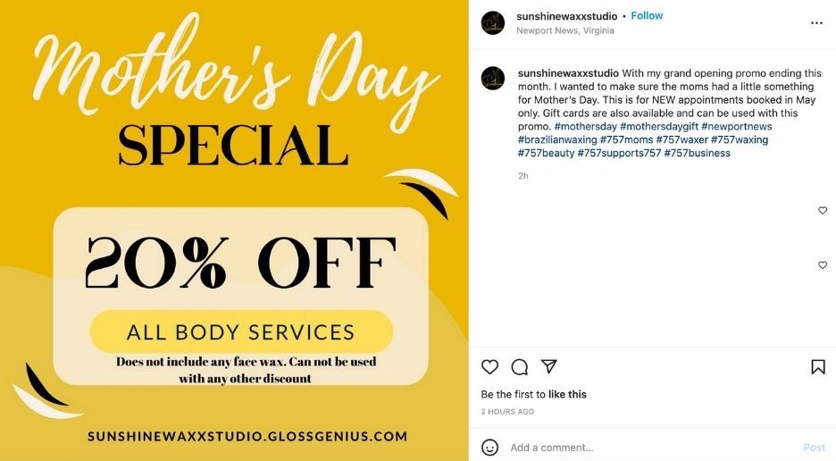 happy mothers day social media post idea - promote sale or special for mothers day example