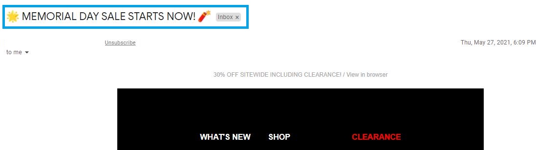 may email subject lines - memorial day email example