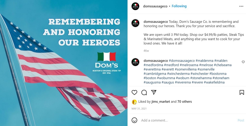 may social media holidays - memorial day marketing by small business on instagram honoring troops