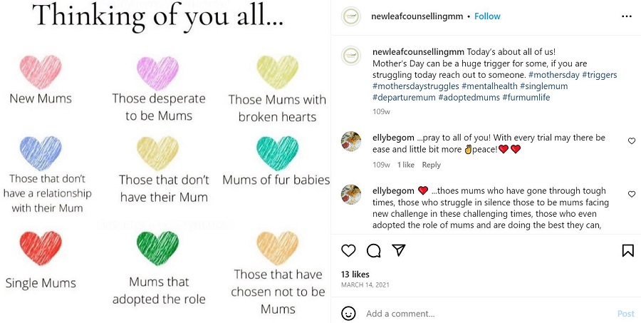 may social media holidays - inclusive mother's day example post 