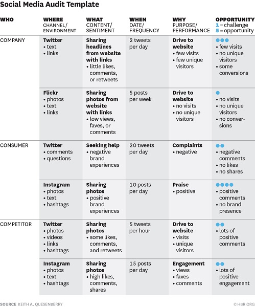 social media audit example - social media audit example chart from harvard business review