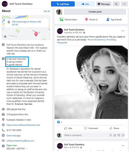 facebook page bio examples