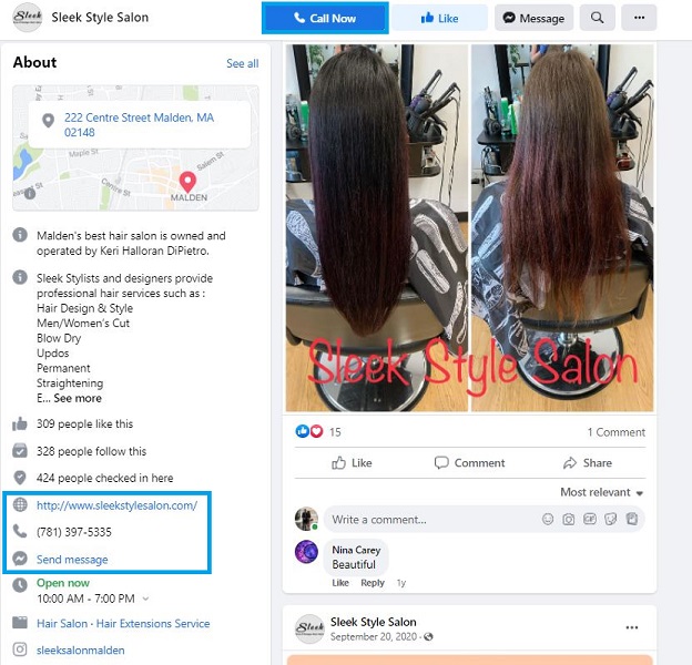 facebook bio examples - hair salon facebook bio