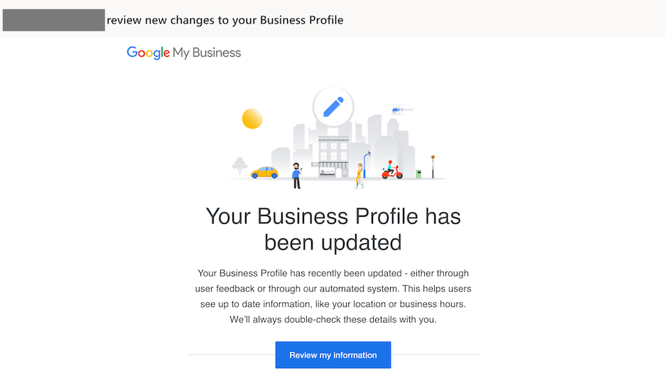 google business update email alert example