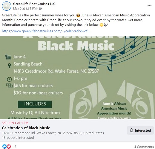 june social media holidays - black music appreciation month facebook event post