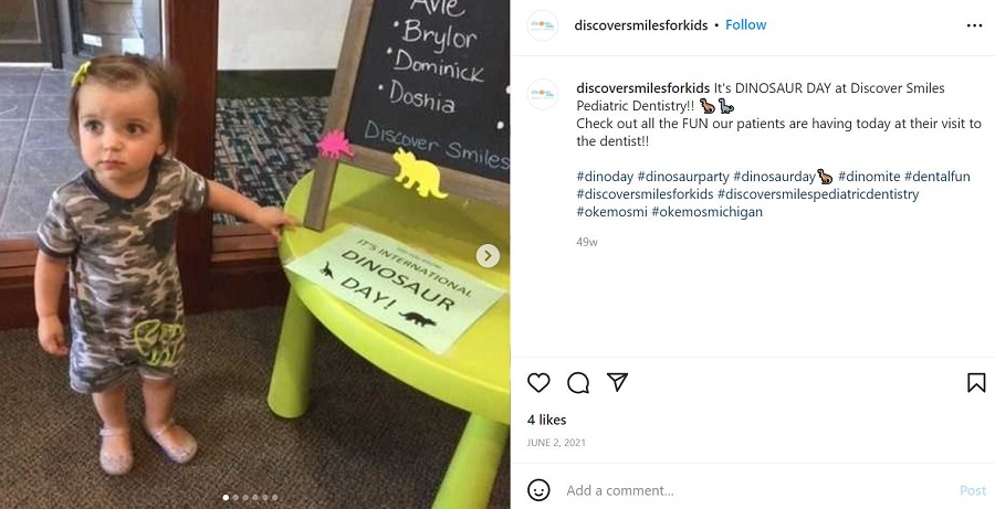 june social media post ideas - dinosaur day dentist post