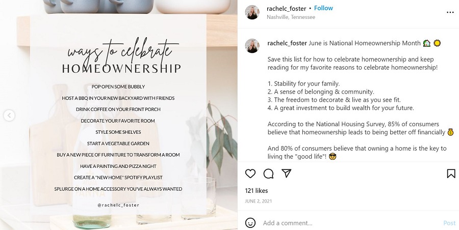 june social media ideas - home ownership month small business instagram tips post