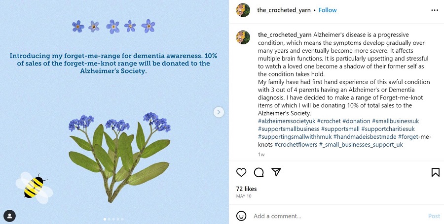 june social media ideas - instagram fundraiser post for alzheimers awareness