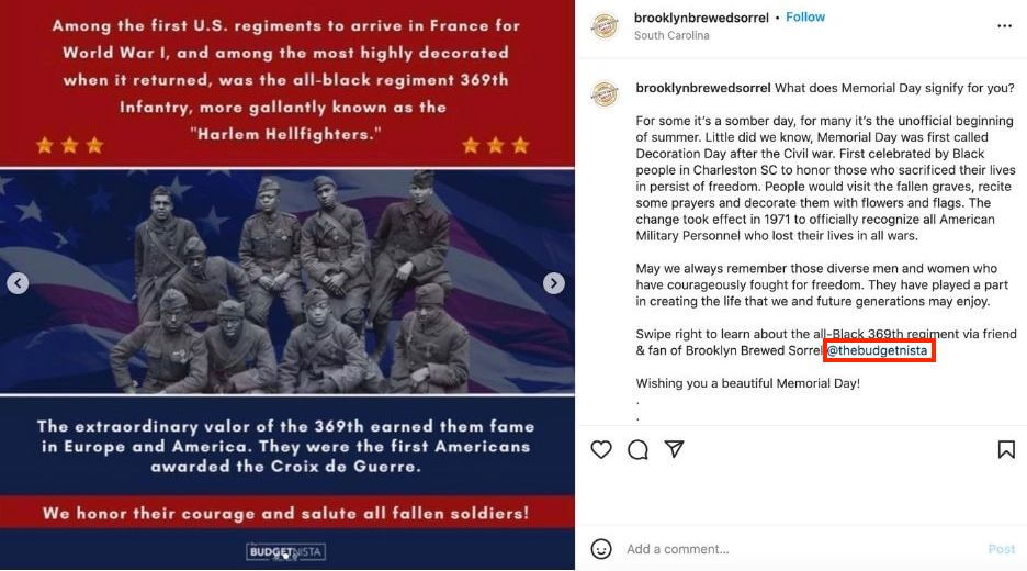 memorial day social media posts example repost from another business