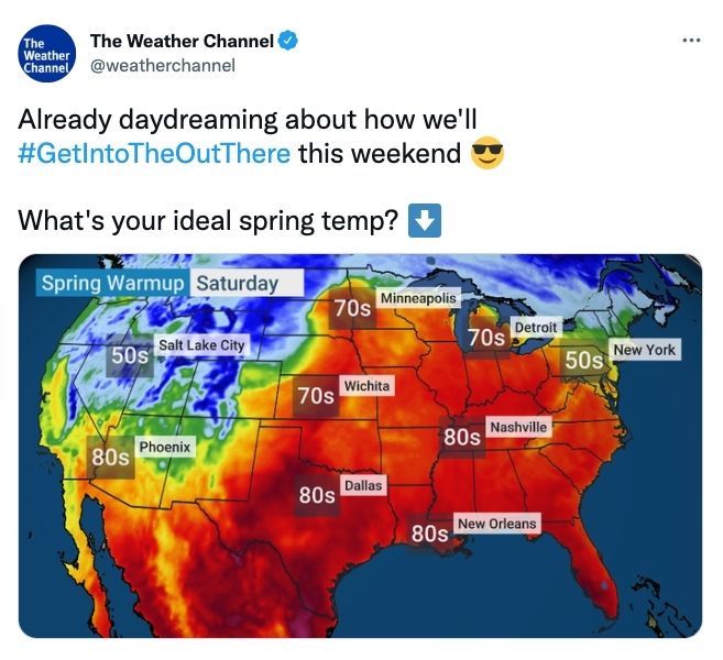 social media accessibility - example of tweet from the weather channel without an image description