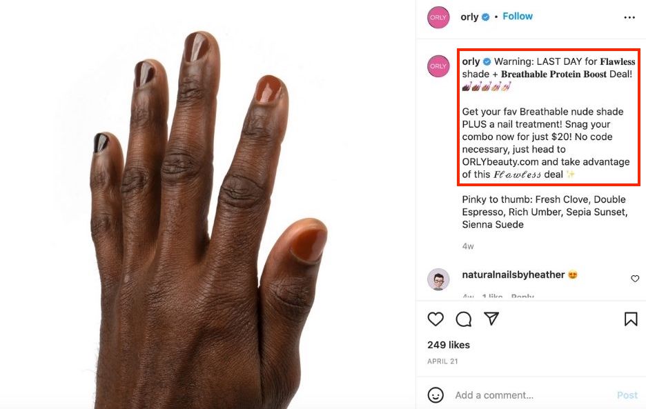 social media accessibility - example of instagram caption with custom fonts