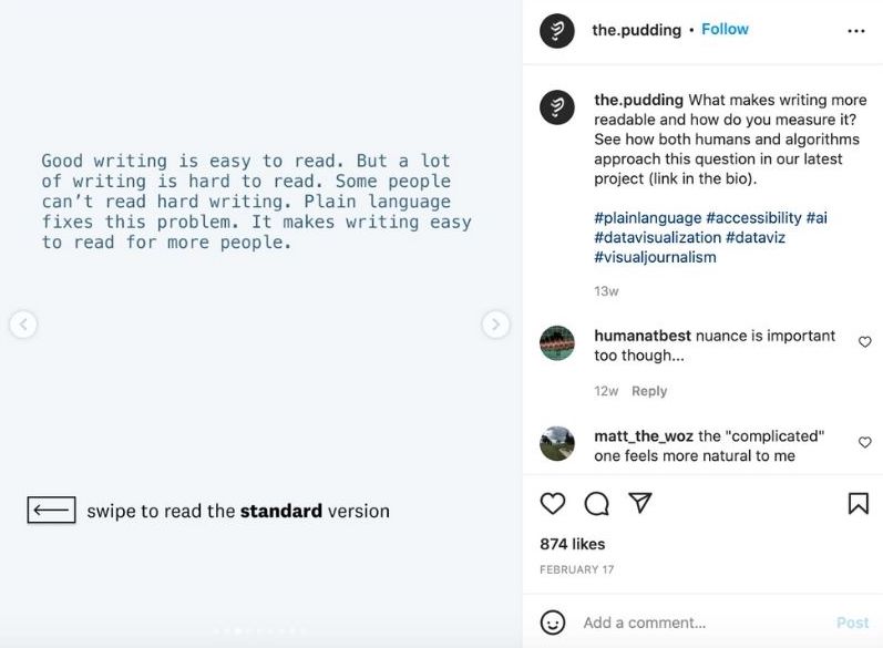 social media accessibility - example of instagram post with plain language