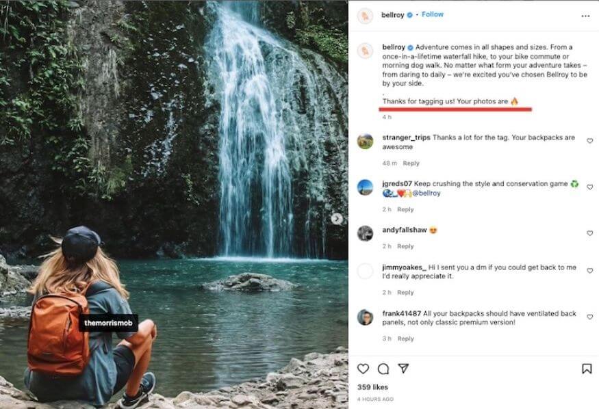 types of social media content - user generated content example from australian brand on instagram