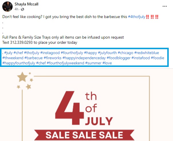 july social media holidays - example of small business using july hashtags on facebook