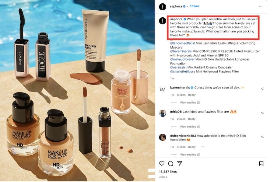 summer instagram caption best practices - use emojis example from sephora