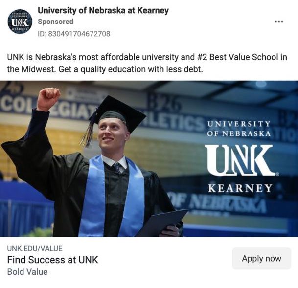 instagram ad example of university
