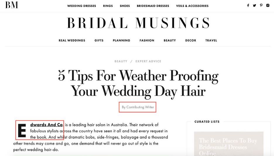 wedding marketing - guest blog example from bridal musings