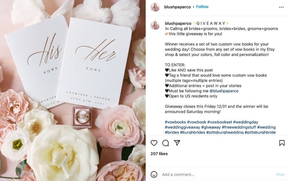 wedding marketing - instagram giveaway from paper company
