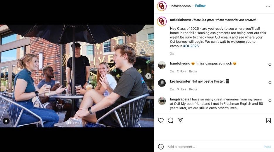 back to school instagram caption from OU about housing assignments