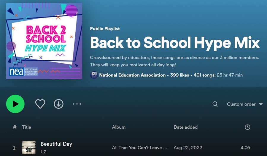 august social media ideas - back to school playlist example