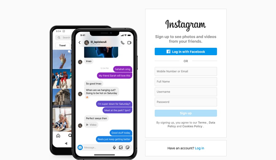 create a new Instagram account - screenshot of Instagram sign up page
