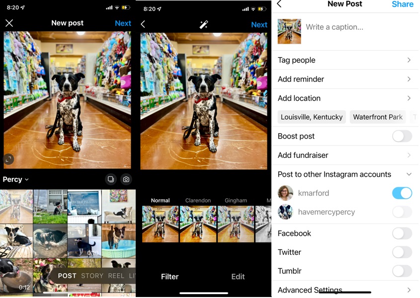 create a new Instagram account - screenshot of steps to make your first post