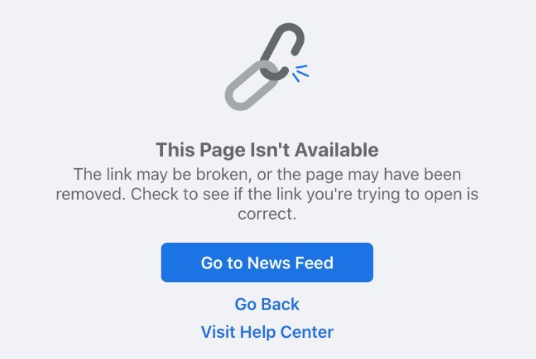 error message after clicking business's facebook icon on their website
