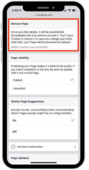 how to delete facebook page on mobile example