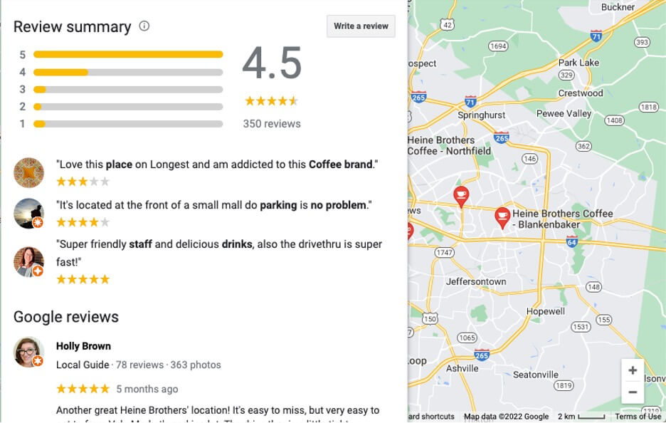 how to support local businesses - leave review - google business review example