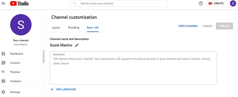 youtube channel description examples - screenshot of description editor on YouTube