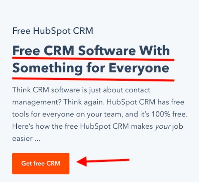 direct response copywriting - example from hubspot for free crm