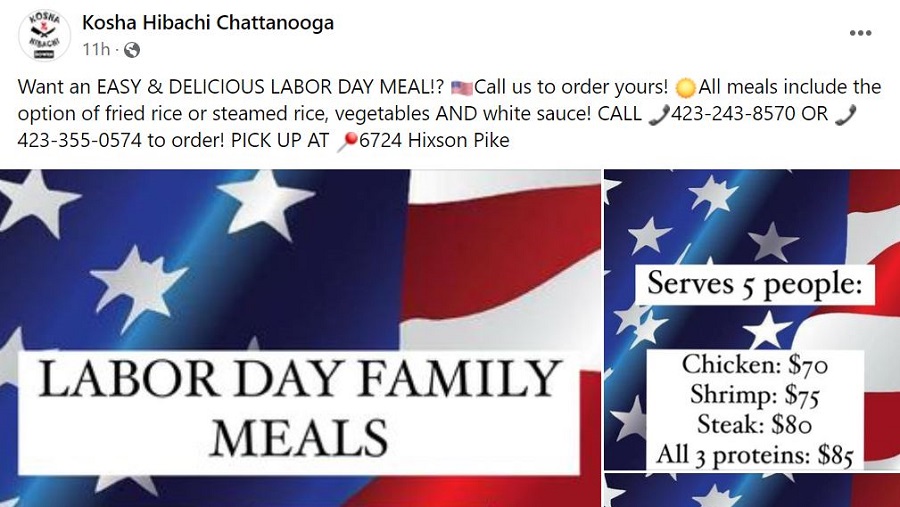 labor day promotions - small business facebook post that offers special labor day products