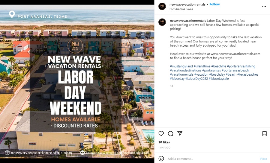 labor day promotions - example of a labor day sale from a small real estate business being promoted on instagram