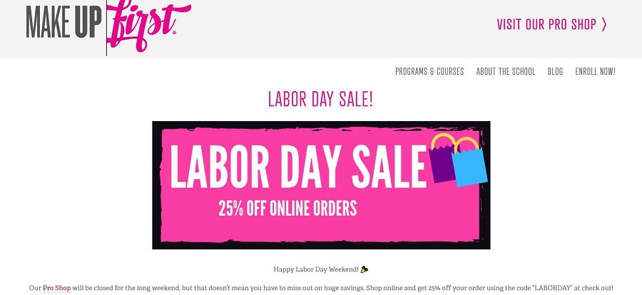 labor day promotions - labor day updates displayed on a small business website