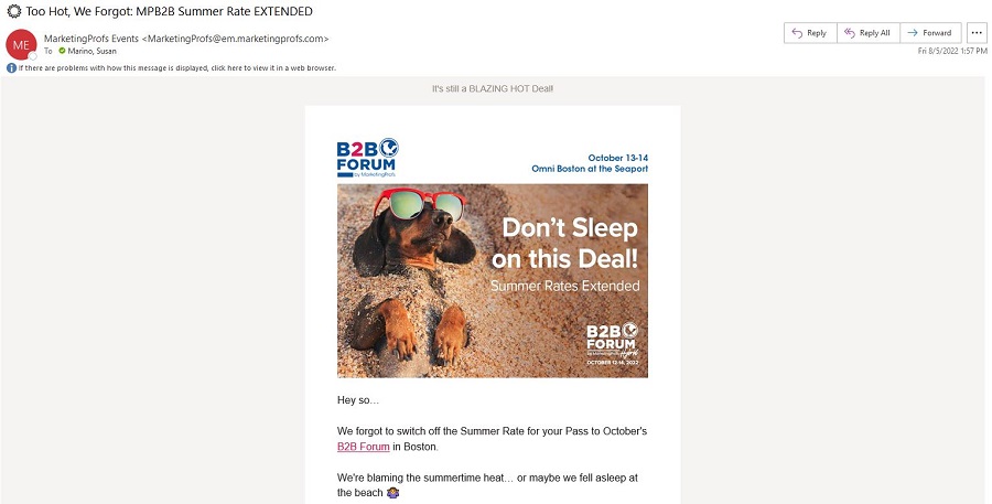 sales follow up email templates - example of discount offer email from agency