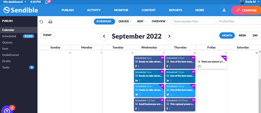 september social media holidays - screenshot of an example social media schedule