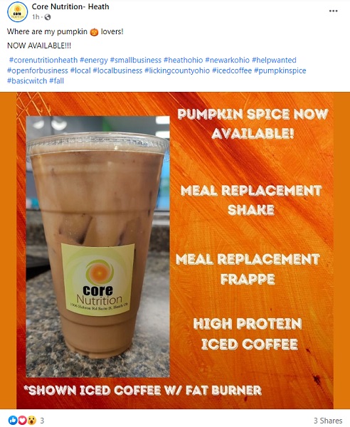 september social media post ideas - facebook post showing a fall limited edition product