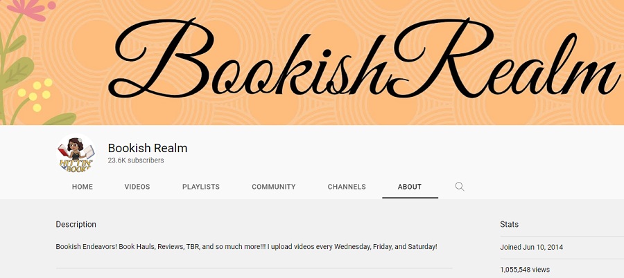 youtube channel description examples - bookish realm short description screenshot