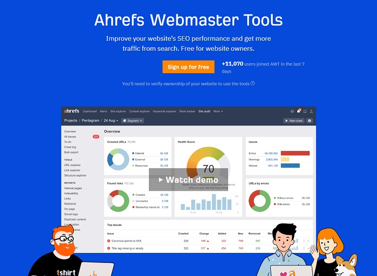 free marketing tools - ahrefs awt landing page screenshot