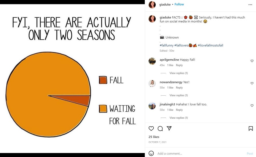 funny fall instagram captions - funny fall instagram post example