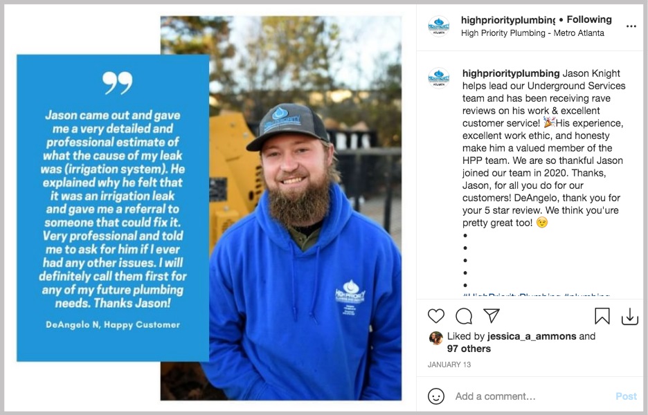 hiring challenges - an example of a business highlighting an employee on Instagram