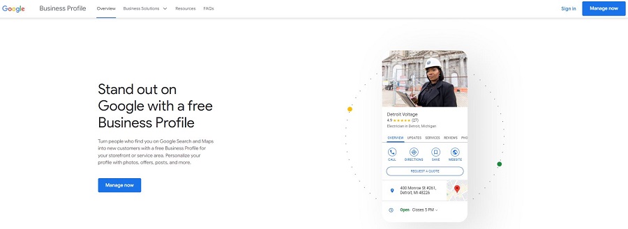 free marketing tools - google business profile landing page screenshot