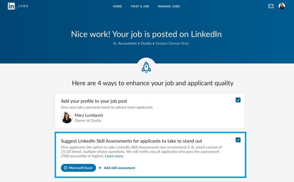 recruiting challenges - skills assessment example on LinkedIn