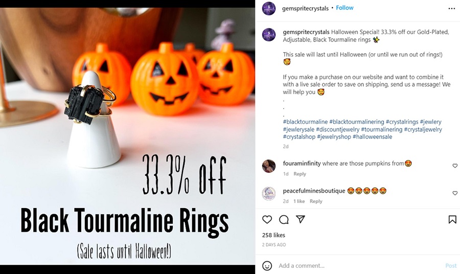 halloween instagram caption - halloween sale being promoted on instagram
