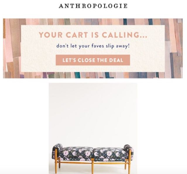 example of cart abandonment email from anthropologie